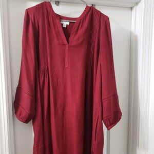 J Jill Women Size Medium Dress Long Sleeve Maroon Red Shift Rayon Pullover